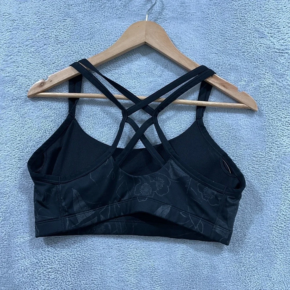 Nike Dri-Fit Sports Bra Womens L Black Floral Lined Strappy Crossback BV4901010